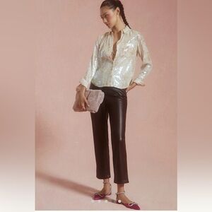 Anthropologie Pilcro Sequin Button-Up Shirt in Cream